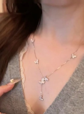 法式复中古S925真金高碳钻蝴蝶项链轻奢小众高端级设计感锁骨颈链