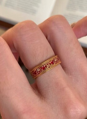 S925纯银戒指新中式国风故宫红复古珐琅工艺轻奢高端小众级设计感