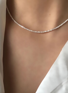 S925纯银项链波光粼粼意大利闪光素裸时尚个性轻奢高端小众级感颈