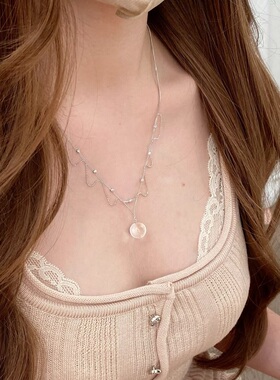 S925纯银项链天然双A白水晶蕾丝流苏轻奢高端小众级设计感锁骨颈