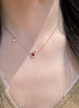 S925纯银项链玫红小葫芦满钻镂空福禄轻奢高端小众级感锁骨颈手链