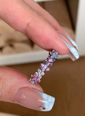 S925纯银戒指植物系高碳钻彩色多巴胺花璀璨轻奢高端小众级感时尚