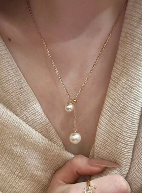 S925纯银珍珠项链意大利中古拉丝轻奢高端小众级设计感精致锁骨颈