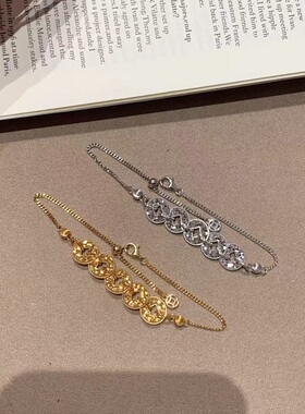 S925纯银手链CNC工艺碎冰冰五帝币爆闪轻奢高端小众级设计感百搭