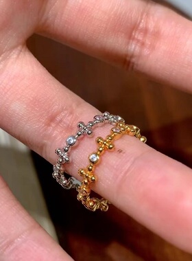 S925纯银戒指十字架碳钻轻奢高端小众级设计感个性精致百搭简约潮