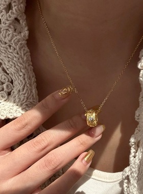 法式中古意大利S925纯银拉丝镶钻项链轻奢小众高端级设计感锁骨颈