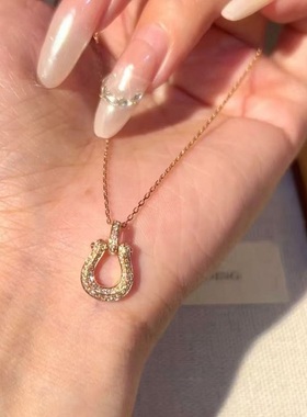 S925纯银项链高碳钻马蹄扣轻奢高端小众级感时尚气质复古锁骨颈链