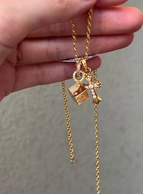 S925纯银项链欧美十字架骰子ins复古重工轻奢高端小众级感锁骨链