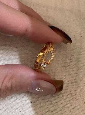 S925纯银戒指马蹄扣镶钻锆石U形轻奢高端小众级设计感时尚精致潮