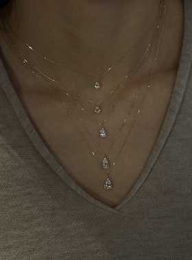 S925纯银项链水滴超闪钻轻奢高端小众级感气质精致百搭锁骨颈链女