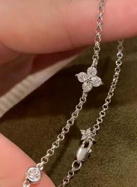 S925纯银手链碳钻四叶草轻奢高端小众级设计感精致时尚百搭气质潮