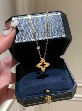 法式复中古拉丝S925纯银四叶草项链轻奢小众高端级设计感锁骨颈链