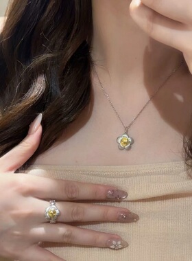 S925纯银项链拉丝工艺搞怪太阳花轻奢高端小众级设计感锁骨颈戒指