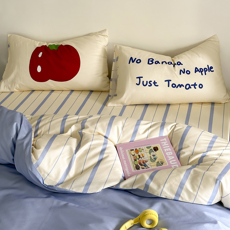 【富山草莓】ins少女心条纹红色番茄床上四件套全棉纯棉床单被套