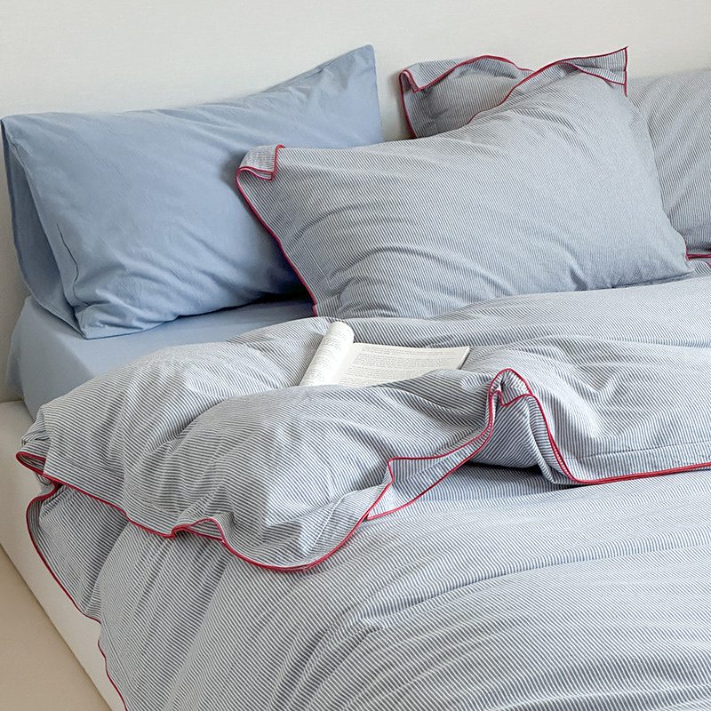 【富山草莓】简约北欧风条纹全棉水洗棉四件套纯棉床单被套床品