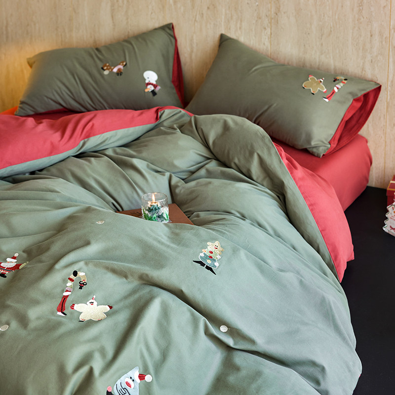 【富山草莓】A类卡通狂欢圣诞节加厚全棉磨毛四件套儿童纯棉床品