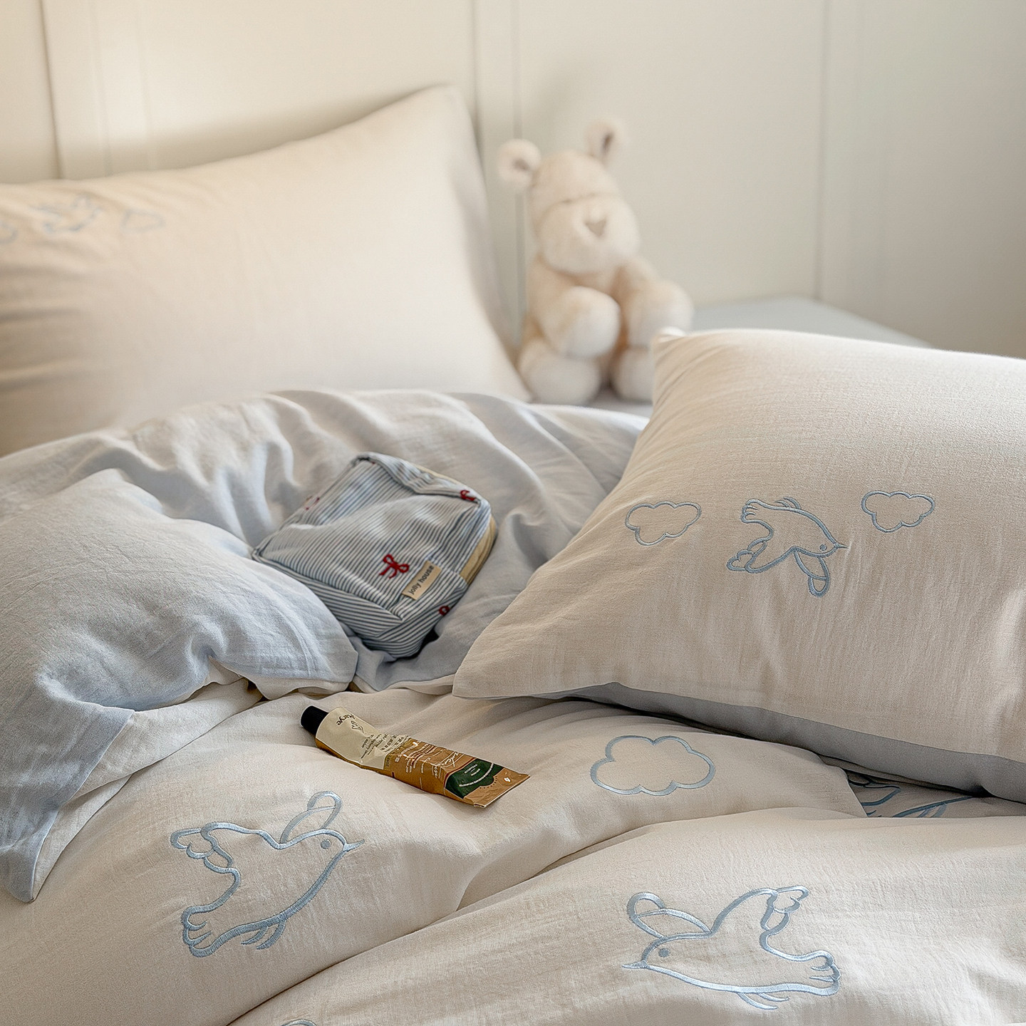 【富山草莓】A类ins小清新云朵海鸥全棉双层纱四件套纯棉床单被套