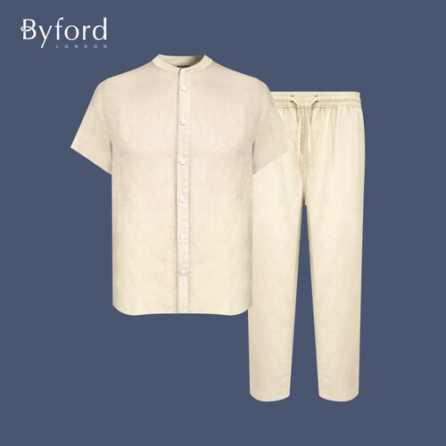 Byford/百富商场款夏亚麻凉爽家居服上衣长裤可配套-MH22033/34