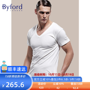 百富男士 V领短袖 纯白色短袖 汗衫 运动MW813 t恤打底衫 Byford