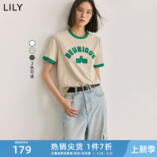 【索罗娜】LILY2024夏季美式复古百搭凉感舒适透气字母短袖T恤女