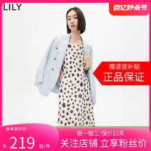 LILY2024夏新款女装浪漫气质印花复古温柔通勤荷叶花边吊带连衣裙