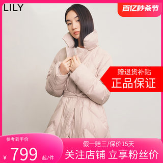 LILY2024春新款女装气质纯色通勤款时尚宽松长款西装式羽绒服外套