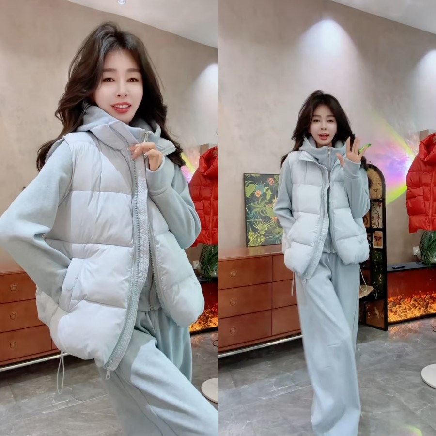 休闲加绒连帽外套弯刀裤棉马夹女