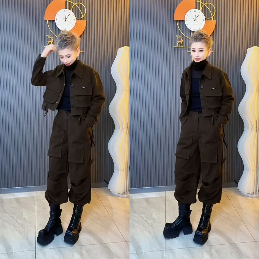休闲个性时尚欧版小外套工装裤秋