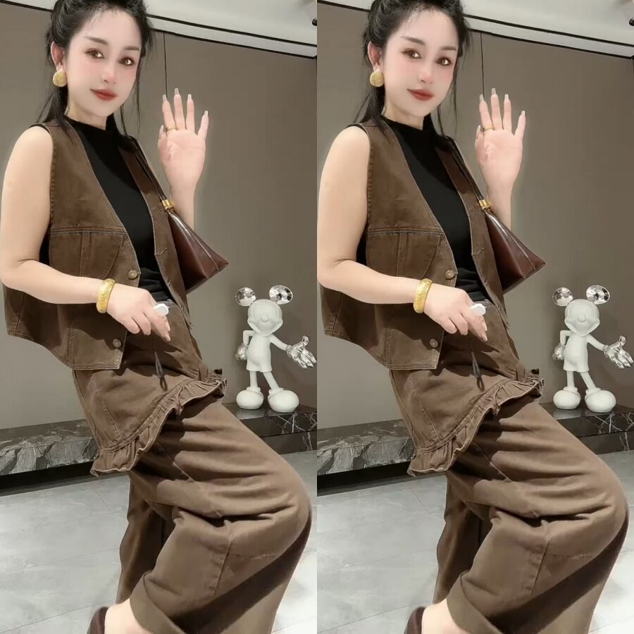 欧货时尚马甲木耳菲菲屁帘裤套装图片