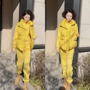 时尚休闲加绒加厚半拉链卫衣卫裤套装冬季新款百搭洋气运动两件套