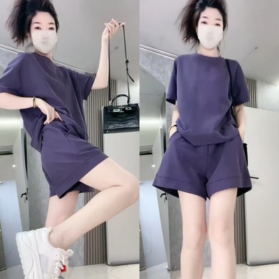 休闲糖果色半袖短裤宽松时尚套装