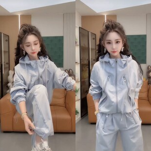 新款 脚两件套2026春季 超洋气减龄潮 休闲多拉链连帽外套抽绳裤 时尚