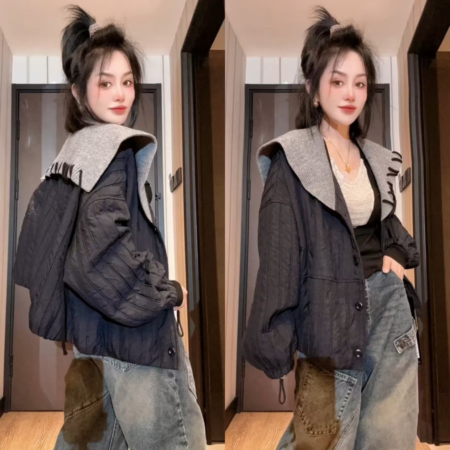 针织娃娃领可爱简约菱格时尚外套