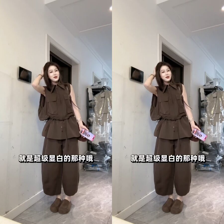 欧货翻领大兜马甲屁帘裙裤套装秋图片