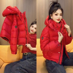 欧货帽可拆羽绒棉服外套冬季新款袖口标连帽加厚保暖时尚压格棉衣