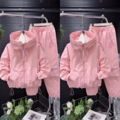 拉链连帽外套束脚裤 糖果色休闲工装 2026春新款 套装 户外 风外套长裤