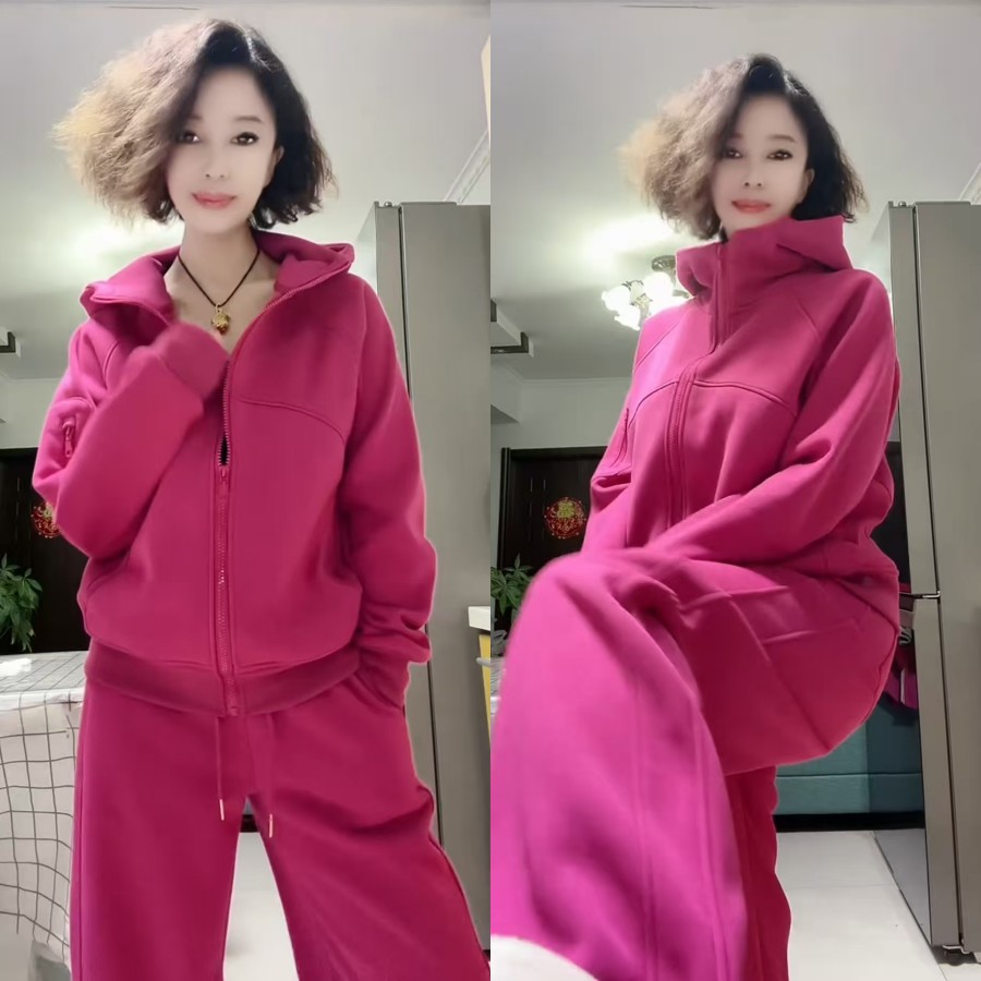 气质简约休闲加绒运动外套抽脚裤