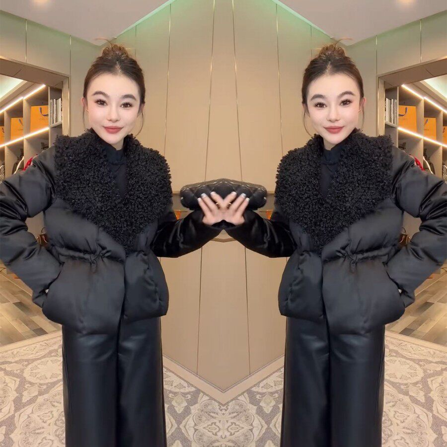 欧货潮牌披肩毛领抽绳棉服2026新年款气质时尚遮肉百搭短棉服潮女