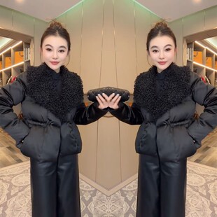 欧货潮牌披肩毛领抽绳棉服2026新年款气质时尚遮肉百搭短棉服潮女