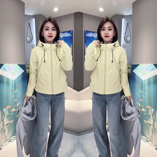 通勤百搭款 糖果色时尚 新款 欧货大拉链包边冲锋衣连帽外套2026春季