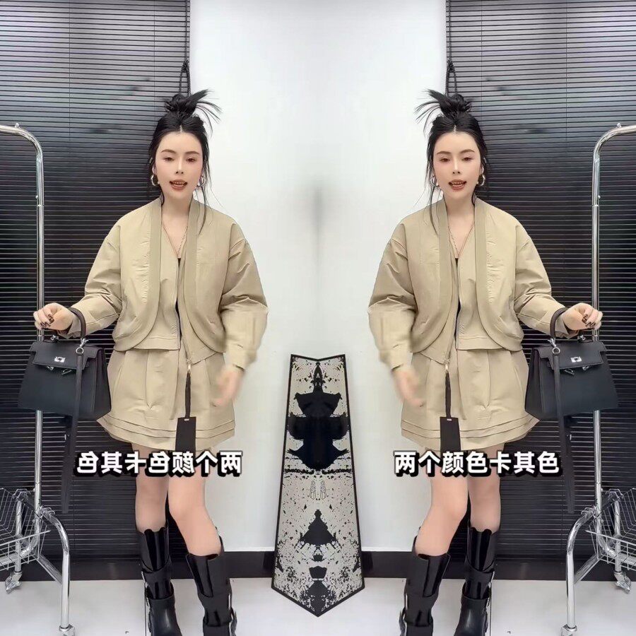 气质时髦假两件短外套裤裙两件套2026春季新款洋气显白时尚套装潮