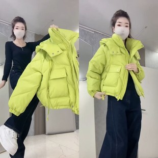 欧货洋气时髦拉链大兜连帽糖果色棉服2025冬季新款休闲羽绒棉袄女