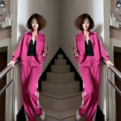 休闲日常百搭套装 新款 两件套2026春季 欧货潮牌拼接立领外套阔腿裤