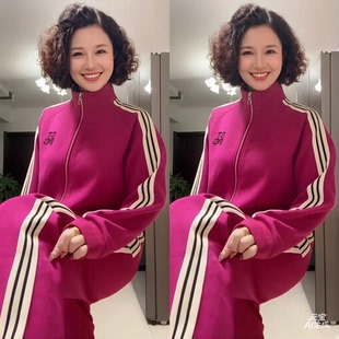 休闲两件套 气质休闲侧杠立领拉链外套抽脚阔腿裤 春秋新款 运动套装