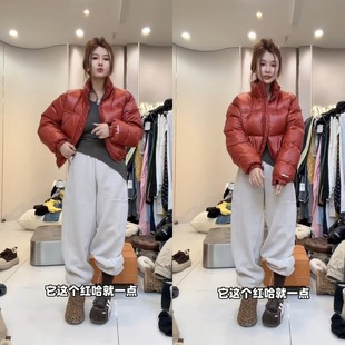 欧货肯豆风极简羽绒服短外套冬季新款时髦百搭洋气抽绳三角标棉服