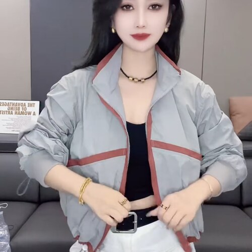 包边线条防晒外套撞色休闲短上衣