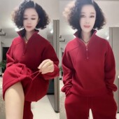 休闲运动套装 新款 潮 加绒两件套2025冬季 欧货立领半拉链卫衣束脚裤