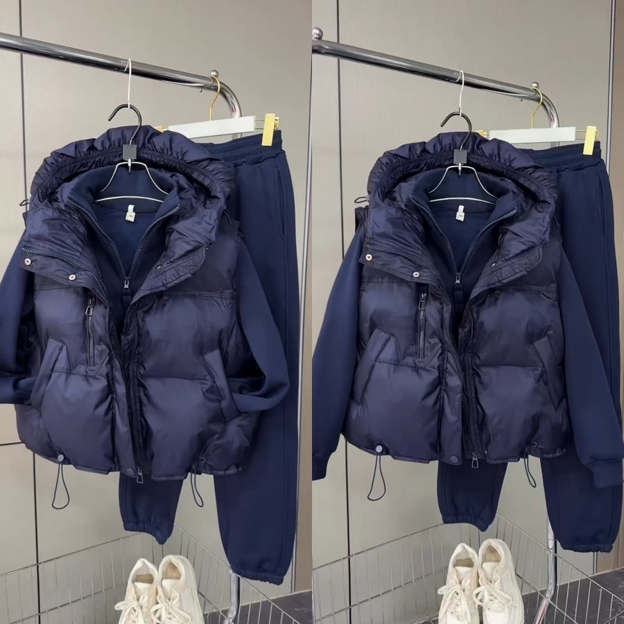 时尚休闲花苞帽棉马夹卫衣卫裤套装2025秋冬新款加绒运动百搭洋气