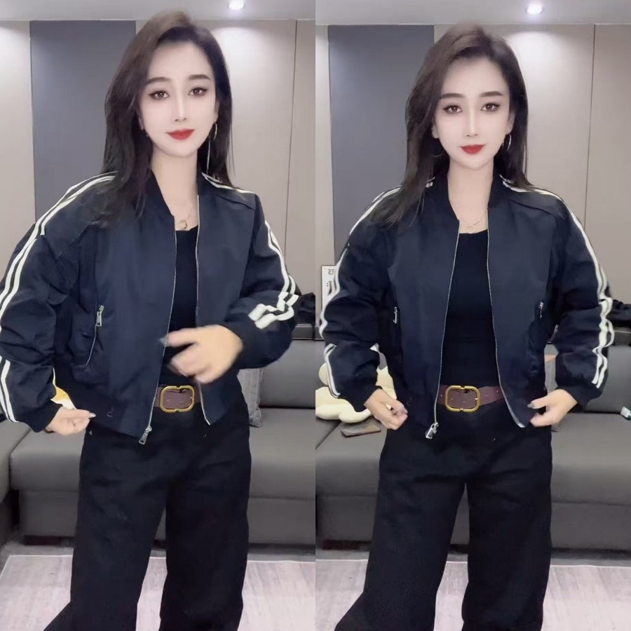 欧洲站侧杠薄棉短外套休闲夹克女
