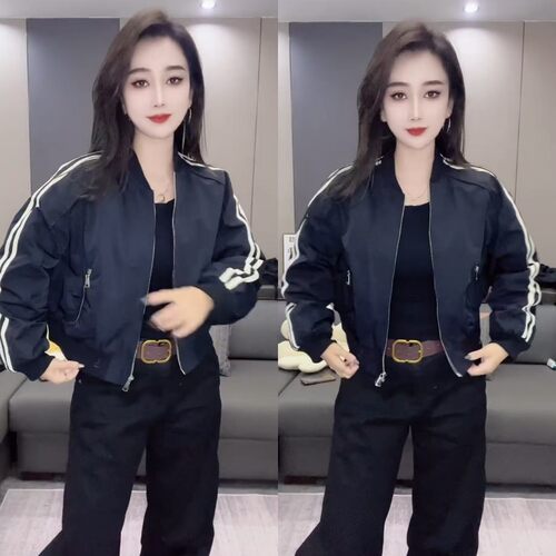 欧洲站侧杠短外套休闲夹克棒球服